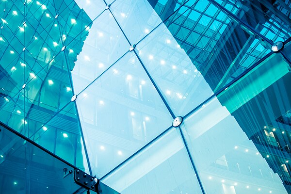 Exterior of a commercial building with glass windows