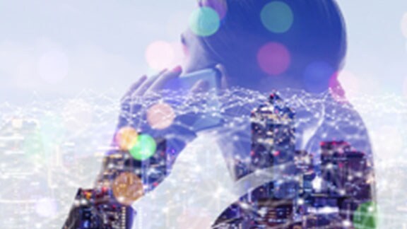businesswoman on phone communication graphics