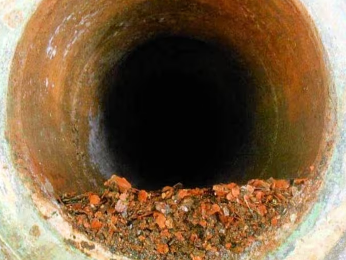 Deluge pipe with rubble inside