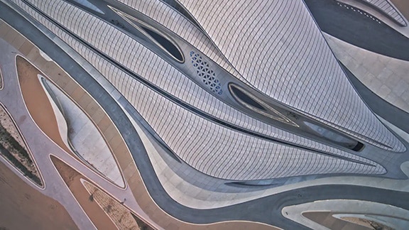 Close-up of the exterior of the BEEAH Headquarters in Sharjah, United Arab Emirates (UAE)