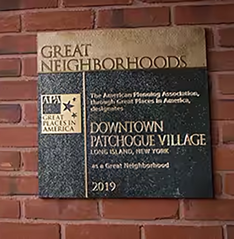 Wall board depicting Village of Patchogue as a Great Neighborhood