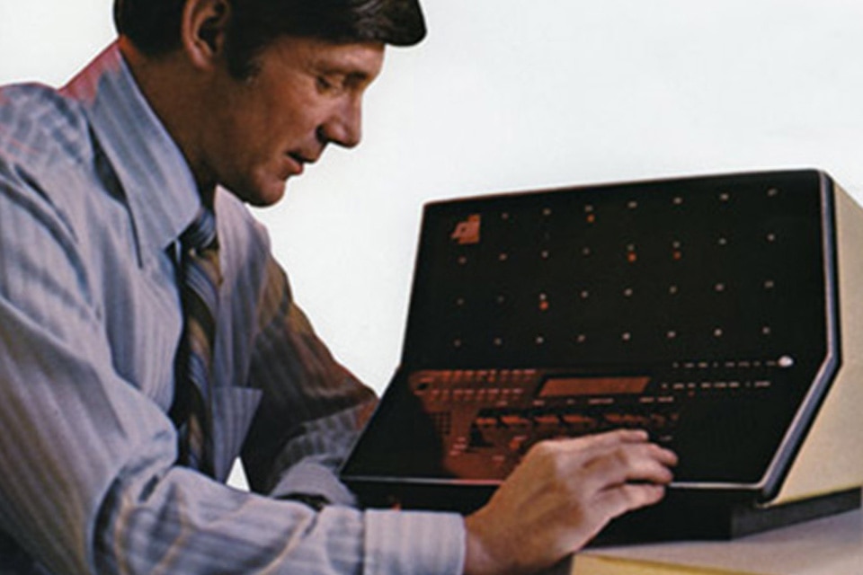A man operating the JC/80 - the first mini-computer dedicated to building control