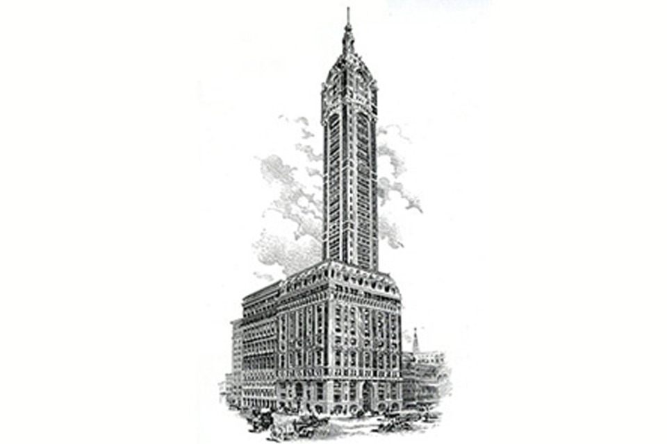 A sketch of the Singer Tower in Manhattan, NYC