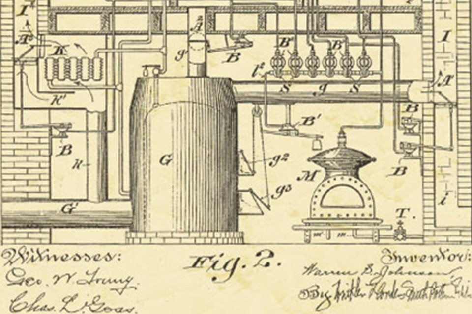 A sketch of the various HVAC devices invented and patented by Warren Johnson