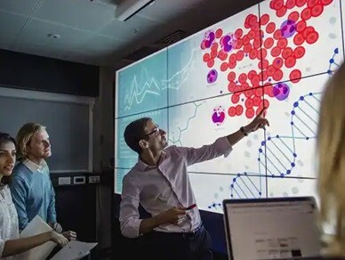 person explaining projector screen