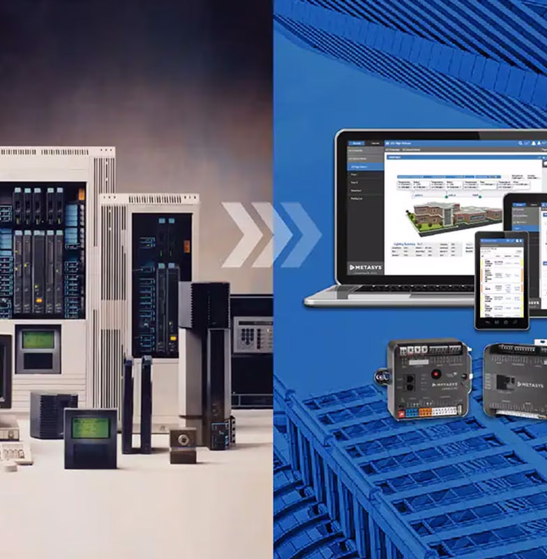 Collage of two images depicting building automation systems.