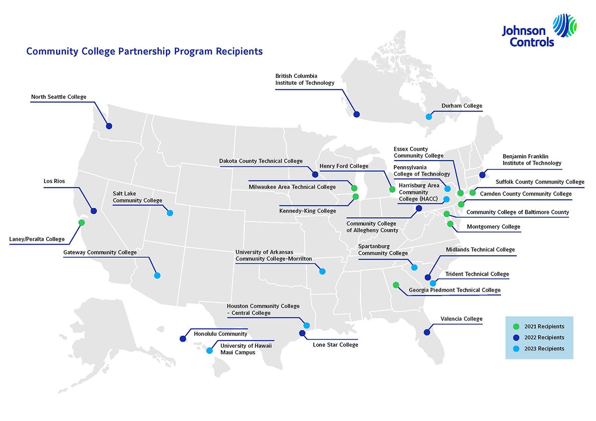 Map containing the names of the community college parternship program recipients 