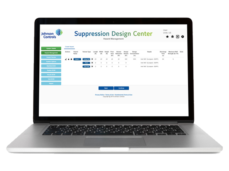 A laptop displaying the Johnson Controls' Suppression Design Center