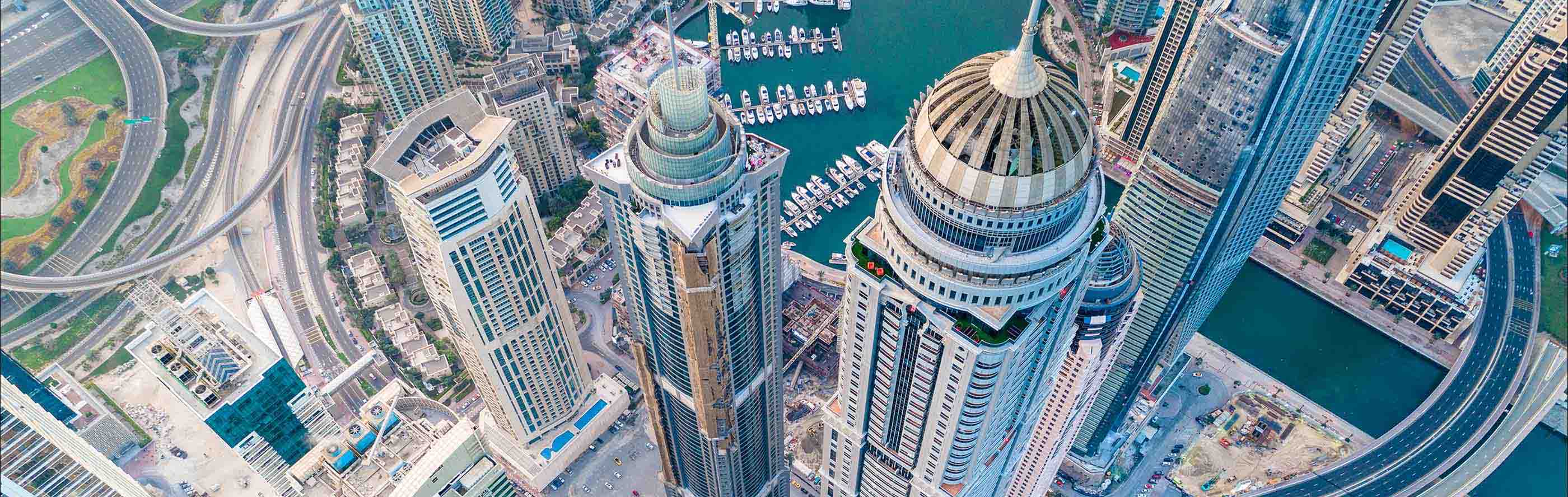 Aerial view of skyscrapers in a city