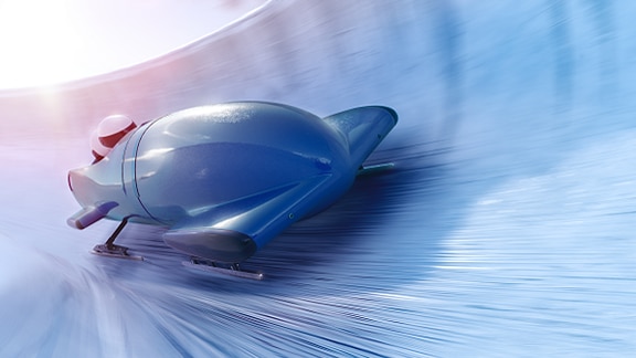 Bobsled at a turn at the Winter Olympics