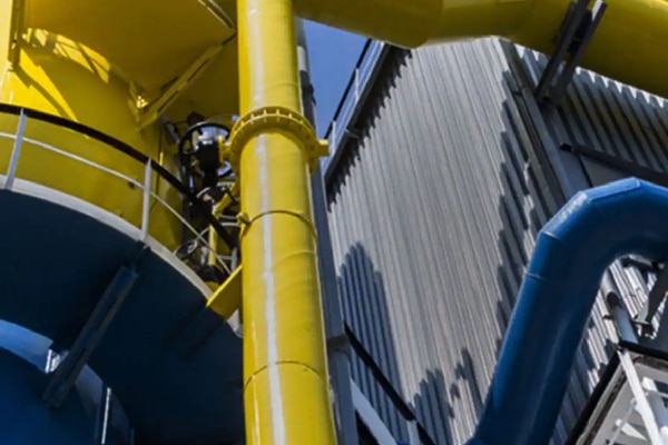 Upwards shot of the piping system at an industrial facility