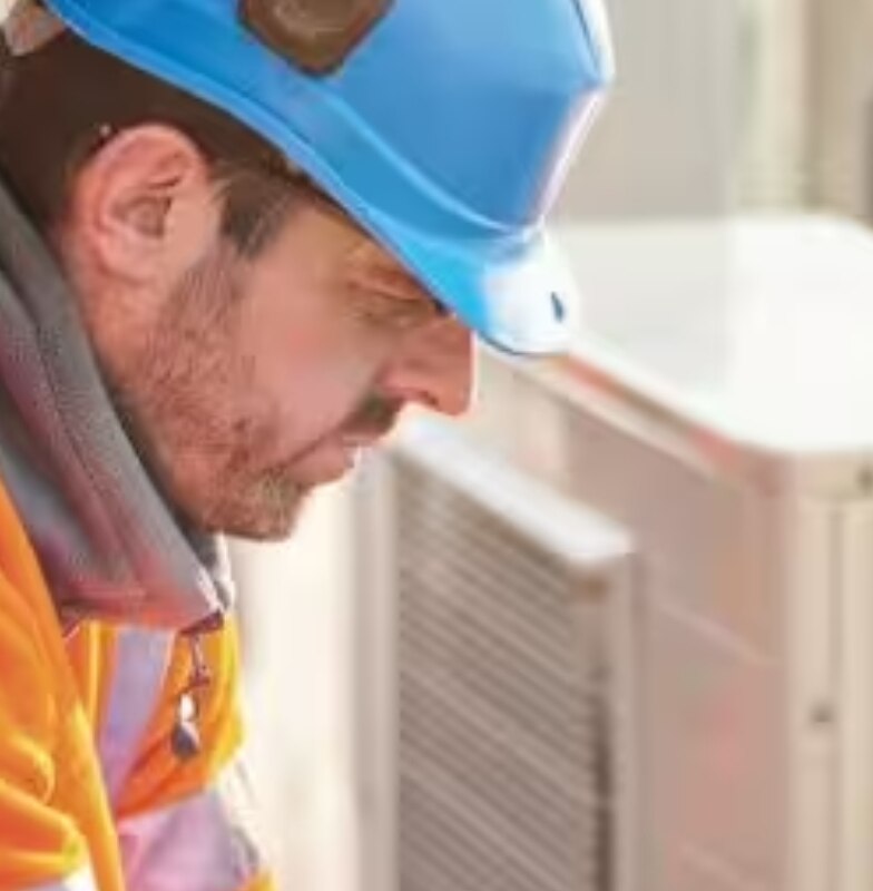 Maintenance engineer working on an air conditioner