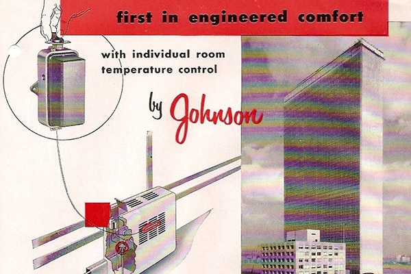 An advertisement  from the early 1950s highlighting Johnson Service Company's installation in the recently opened United Nations headquarters