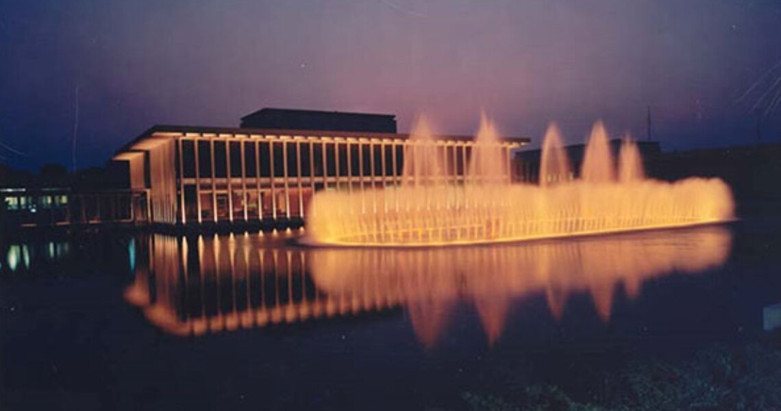 A photo of Globe-Union's new headquarters at dusk, taken in 1967.