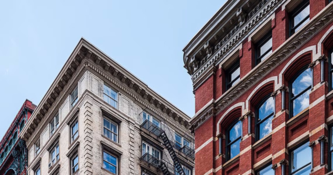 Two buildings in vintage style in Soho, New York