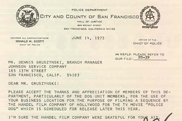 A letter of appreciation from the San Francisco Police Department