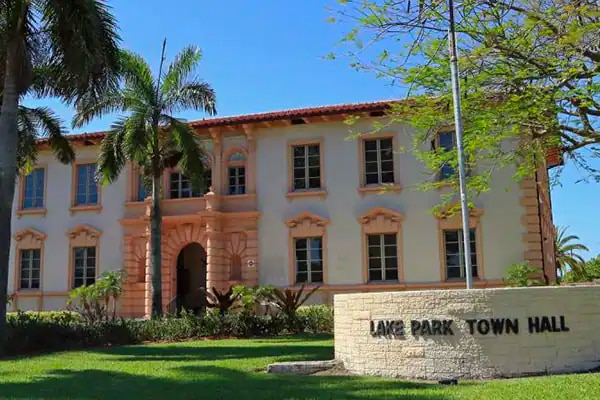 The front of the Town Hall building in Lake Park
