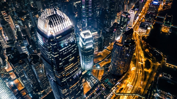 Aerial view of a cityscape during night-time