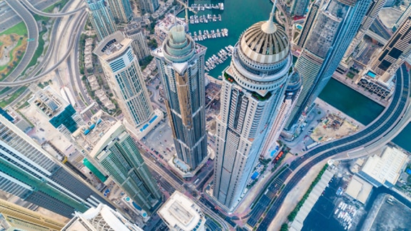 Aerial view of the cityscape of Dubai
