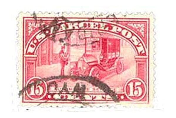 The 1912 U. S. postage stamp depicting the Johnson mail truck.