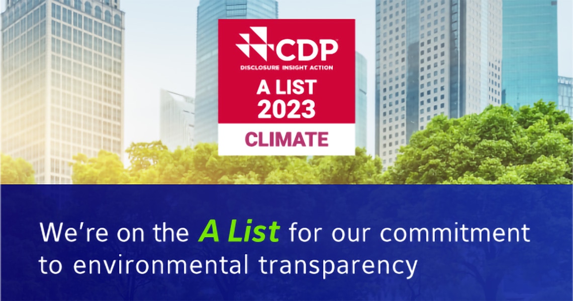 Poster celebrating Johnson Controls' membership in CDP's 'A List' for Leadership and Transparency in Climate Action