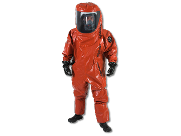 Person wearing Alphatec Evo chemical suit