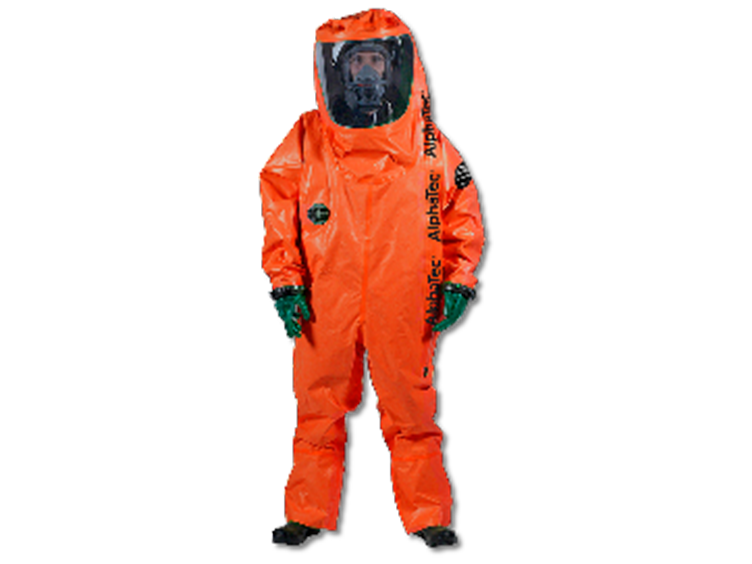 Person wearing Alphatec Light chemical suit