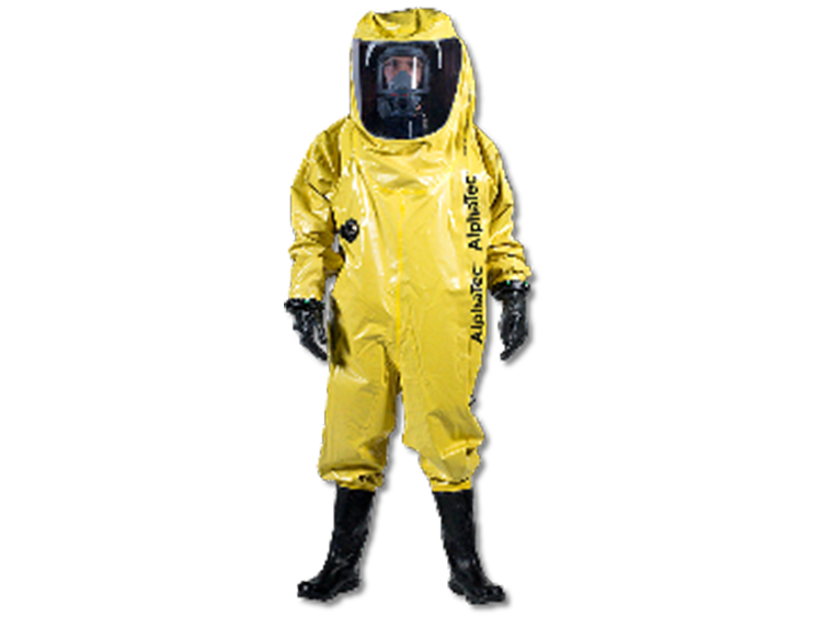 Person wearing Alphatec Super chemical suit