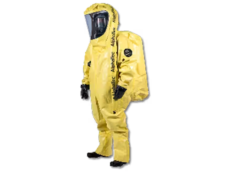 Person wearing Alphatec VPS chemical suit