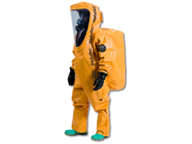 Person wearing Alphatec VPS flash chemical suit