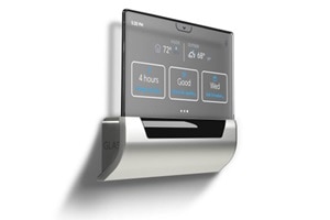 Angular view of Johnson Controls GLAS smart thermostat