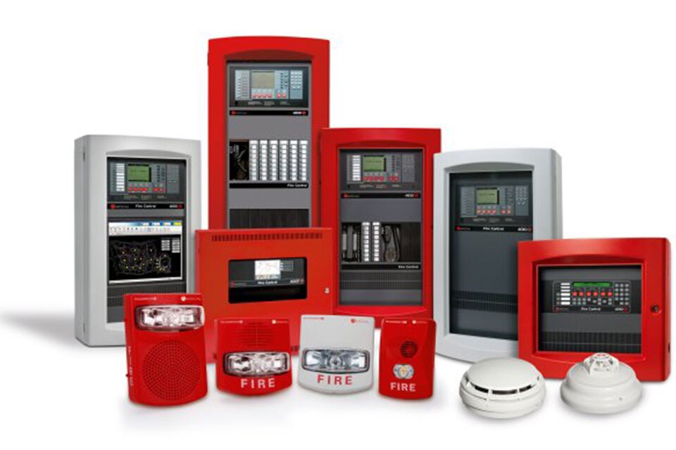 Multiple Autocall™ brand fire detection systems over a white background