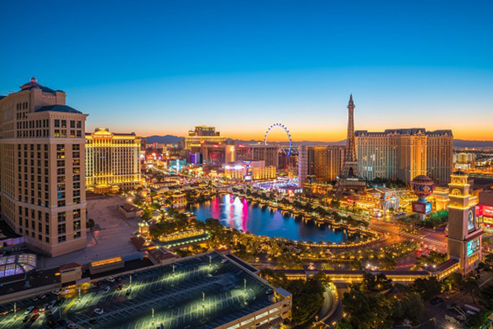 Ariel view of Las Vegas, Nevada at dawn