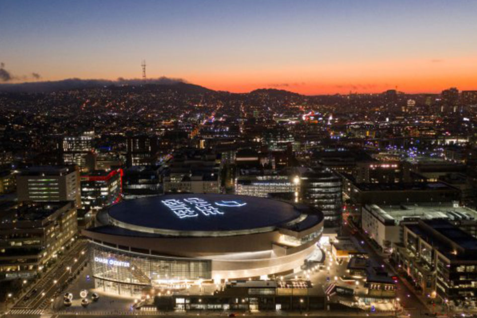 Aerial view of the Chase Center in San Francisco, California