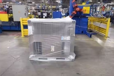 A heating and cooling package unit at a manufacturing plant
