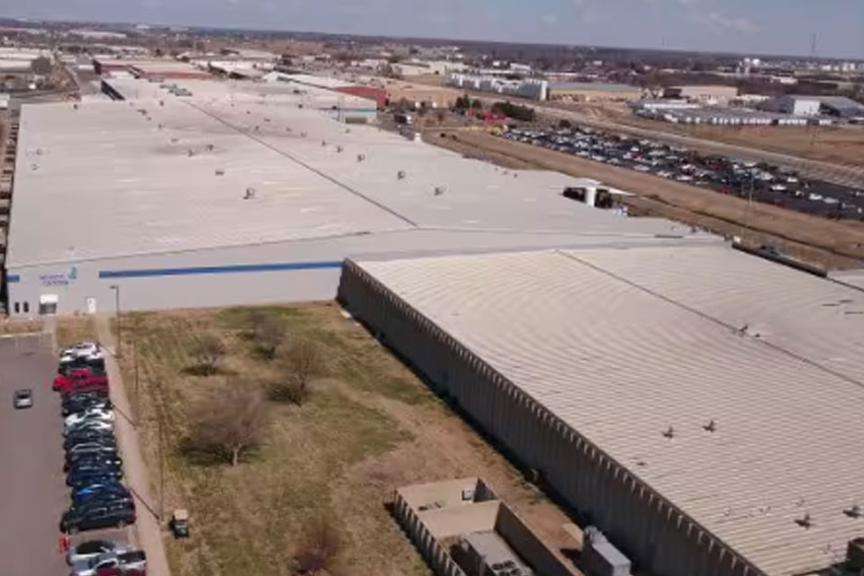 An aerial view of a Wichita manufacturing plant for Johnson Controls products