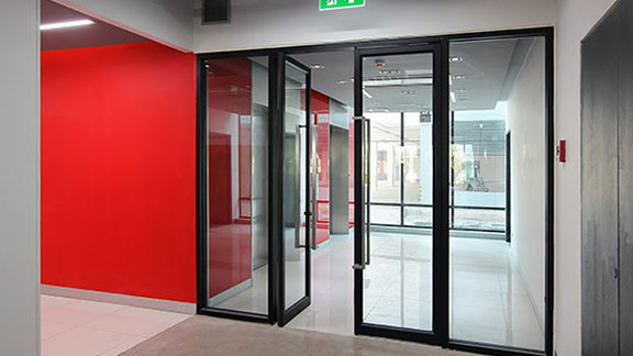 glass emergency exit door of a building