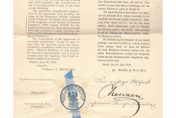 The final page of Professor Rietschel's report, with signature and stamp of the Royal Prussian Ministry